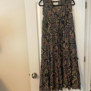 Floral midi tiered dress with drawstring at waist